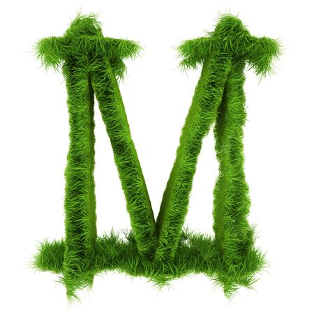 Letter M made of green grass isolated on white. 3d rendering.の写真素材