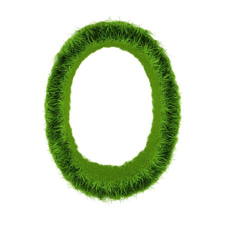 Letter O made of green grass isolated on white. 3d rendering.の写真素材