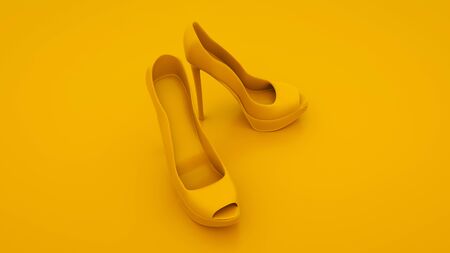 Yellow high heels. Women shoes concept. 3d illustration.の写真素材