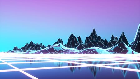 80s Retro Futurism Background. 3d illustration.