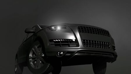 Silver SUV car on dark background. 3D illustration.の写真素材