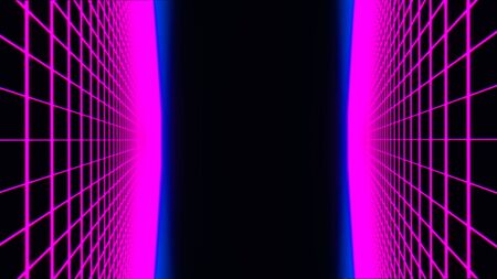 Retro futuristic background 1980s style. Digital landscape in a cyber world. 3d illustration.