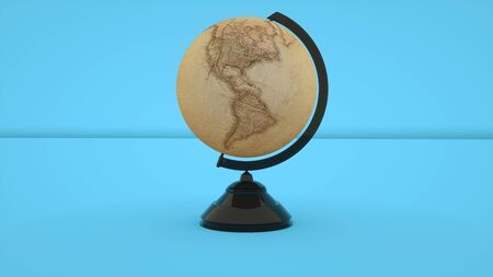 Vintage globe isolated on blue background. 3d rendering.の写真素材