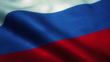 Detailed 3d rendering closeup of the flag of Russia. Flag has a detailed realistic fabric texture. 3d illustration.の写真素材