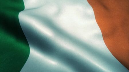 Flag of Republic of Ireland - high resolution flag Ireland, evolving in the wind. 3d illustration.の写真素材