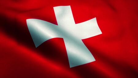 Waving flag of Switzerland. Realistic close up, 3d illustration.の写真素材