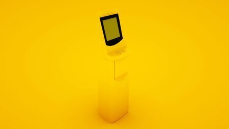 Outdoor Yellow ATM, Automated Teller Machine, Payment Terminal isolated on yellow background - 3d Illustration.の写真素材