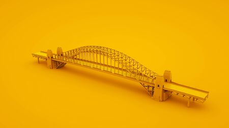 Bridge on yellow background. Minimal idea concept, 3d illustration.の写真素材