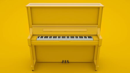 Yellow Classic Upright Piano. Minimal idea concept, 3d illustrationの写真素材