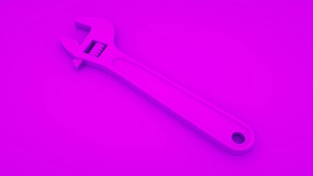 Adjustable wrench on purple background. Minimal idea concept, 3d rendering.の写真素材