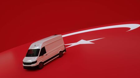 Turkey Logistics Concept. White Delivery Van on Turkey Flag background. 3d Rendering.の写真素材