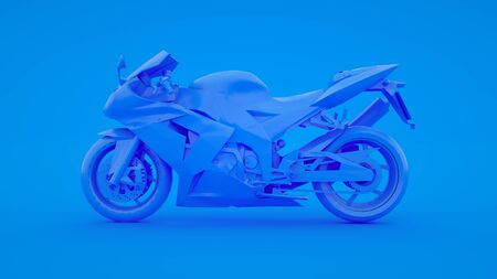 Modern Motorbike isolated on blue background. 3d renderingの写真素材