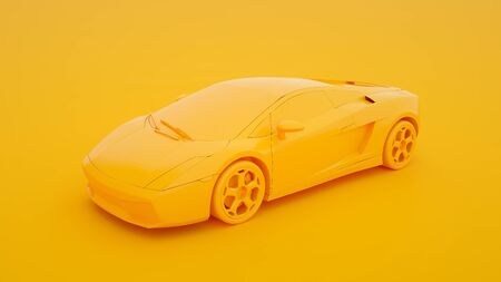 Modern sports car isolated on yellow background. 3d renderingの写真素材