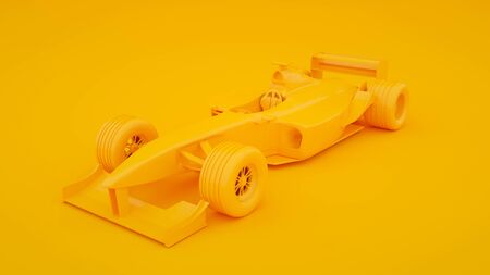 Race car isolated on yellow background. 3d renderingの写真素材