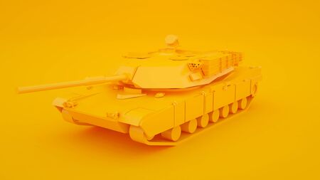 Military armored tank isolated on yellow background. 3d rendering.