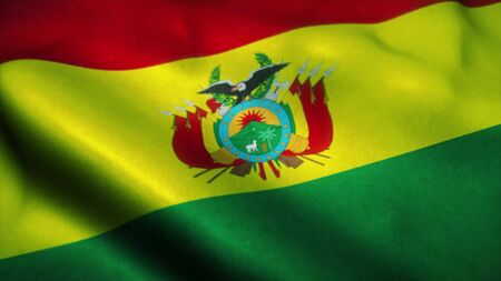 Bolivian flag waving in the wind. National flag of Bolivian. Sign of Bolivian. 3d illustration.の写真素材