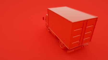Delivery truck isolated on red background. 3d rendering.