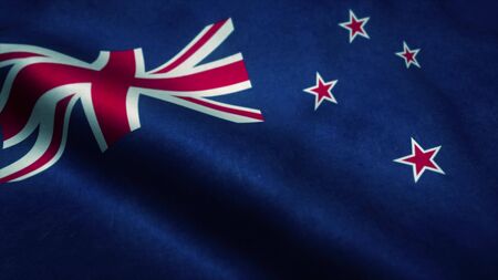 New Zealand flag waving in the wind. National flag of New Zealand. Sign of New Zealand. 3d...