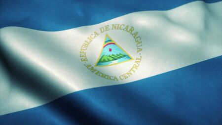 Nicaragua flag waving in the wind. National flag of Nicaragua. Sign of Nicaragua. 3d illustration.の写真素材