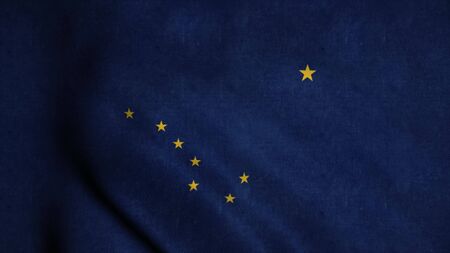 Alaska flag waving in the wind. Sign of Alaska US State. 3d illustration.の写真素材