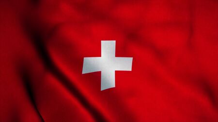 Switzerland flag waving in the wind. National flag of Switzerland. Sign of Switzerland. 3d...