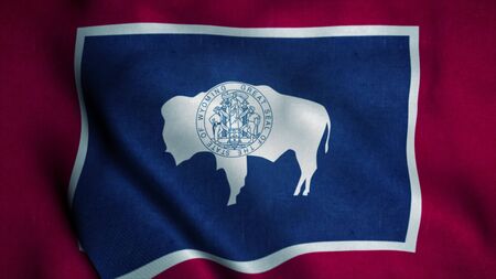 Wyoming flag waving in the wind. National flag of Wyoming. Sign of Wyoming. 3d illustration.の写真素材