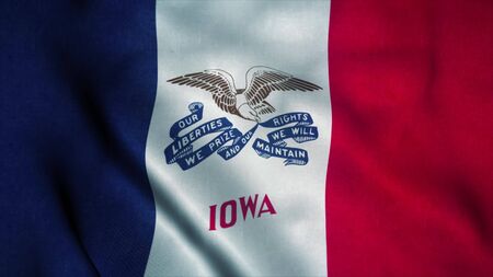 Iowa flag waving in the wind. National flag of Iowa. Sign of Iowa. 3d illustration.の写真素材