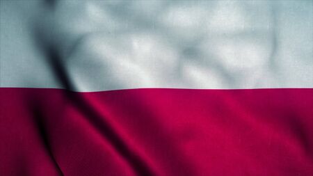 Poland flag waving in the wind. National flag of Poland. Sign of Poland. 3d illustration.の写真素材