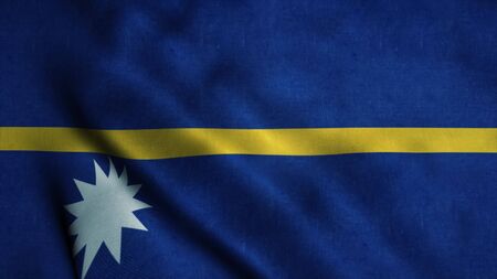 Nauru flag waving in the wind. National flag of Nauru. Sign of Nauru. 3d illustration.の写真素材