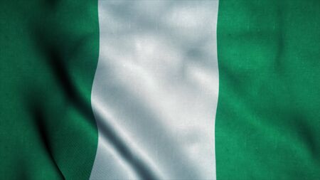 Nigeria flag waving in the wind. National flag of Nigeria. Sign of Nigeria. 3d illustration.の写真素材