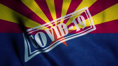 Covid-19 stamp on the national flag of Arizona. Coronavirus concept. 3d illustration.の写真素材