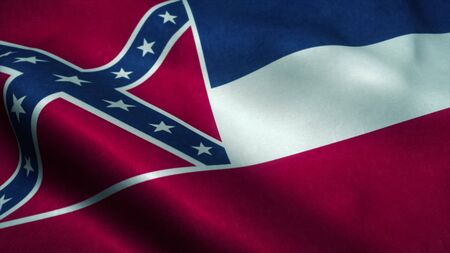Mississippi State flag waving in the wind. National flag of Mississippi. Sign of Mississippi State....