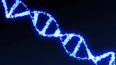 3d rendering of a spinning binary DNA molecule on a blue background.の写真素材