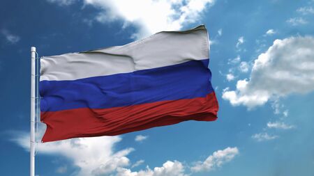 Russia flag on beautiful sky background. 3D illustration.