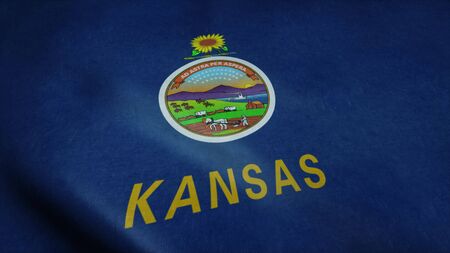 State flag of Kansas waving in the wind. 3d rendering.の写真素材