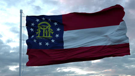 Flag of Georgia waving in the wind against deep beautiful clouds sky. 3d renderingの写真素材