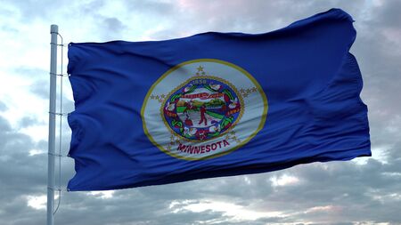 Flag of Minnesota waving in the wind against deep beautiful clouds sky. 3d rendering.の写真素材