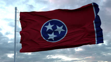 Flag of Tennessee waving in the wind against deep beautiful clouds sky, 3d renderingの写真素材