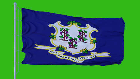State flag of Connecticut waving in the wind against green screen background. 3d illustration
