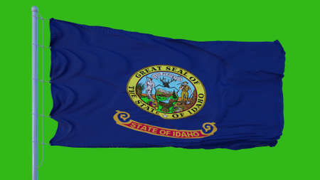 State flag of Idaho waving in the wind against green screen background. 3d illustrationの写真素材