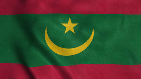 The national flag of Mauritania is flying in the wind. 3d renderingの写真素材