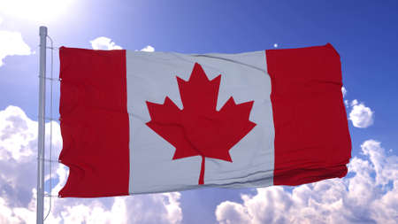 Flag of Canada also known as the maple leaf fluttering in the breeze. 3d illustration