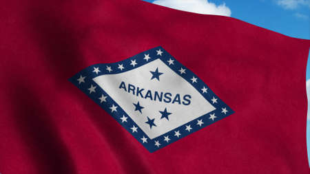Arkansas flag waving in the wind, blue sky background. 3d renderingの写真素材