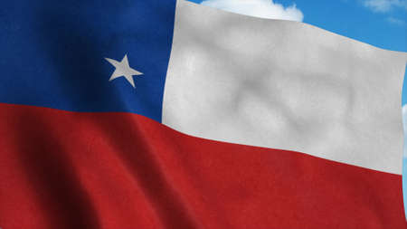 Chile flag waving in the wind, blue sky background. 3d renderingの写真素材