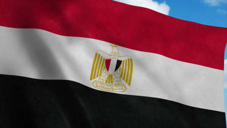 Egypt flag waving in the wind, blue sky background. 3d rendering