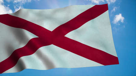 Alabama flag on a flagpole waving in the wind in the sky. 3d renderingの写真素材