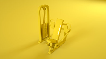 Gym butterfly machine isolated on yellow background. 3d illustrationの写真素材