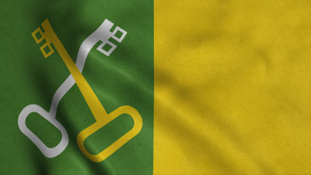 Toa Baja flag, city of Puerto Rico, waving in wind. 3d illustrationの写真素材