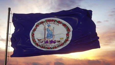 Flag of Virginia waving in the wind against deep beautiful sky. 3d illustrationの写真素材