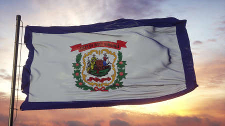 Flag of West Virginia waving in the wind against deep beautiful sky. 3d illustrationの写真素材